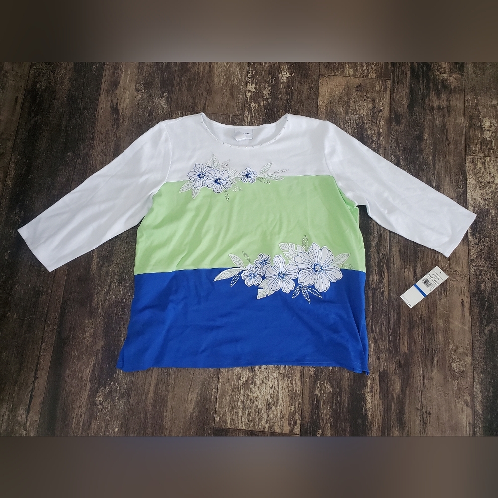NEW Alfred Dunner Tropical Colorblock Top. XL